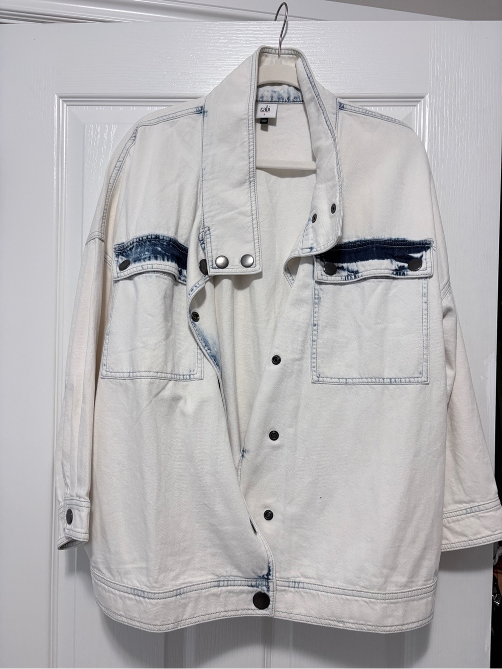 CAbi White Jean Jacket with Blue Accent